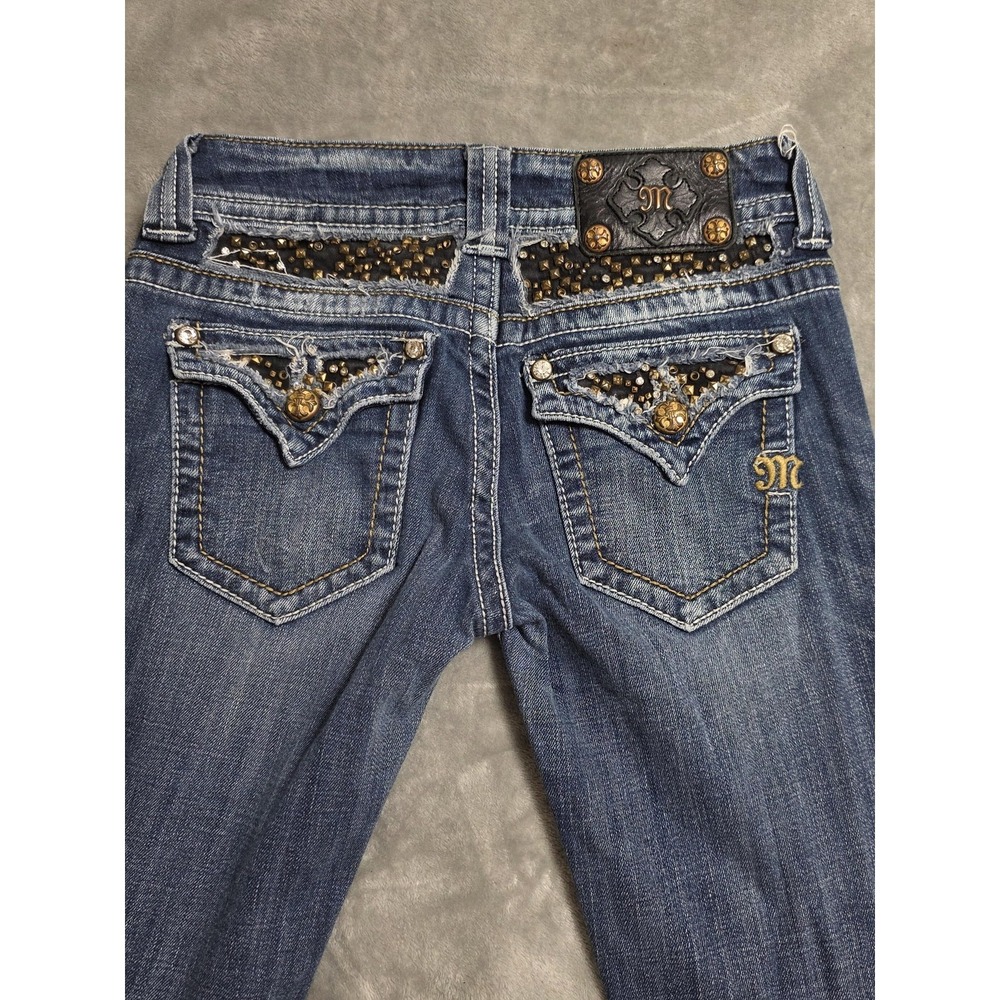 Miss Me Jeans Womens 26 Blue Straight Studded Rhinestone Pockets JP5002ST-24